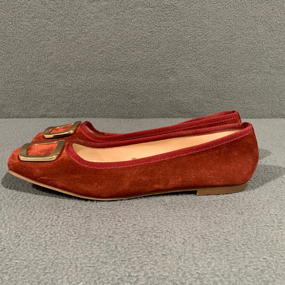 Avellini Womens 9.5 Red Suede Square Toe Ballet Flats Made in Italy Gold Buckle - Picture 5 of 10